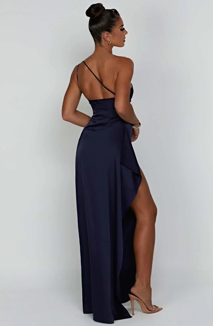 Hannah | Damen Asymmetrisches One-Shoulder Abendkleid Maxi mit Beinschlitz