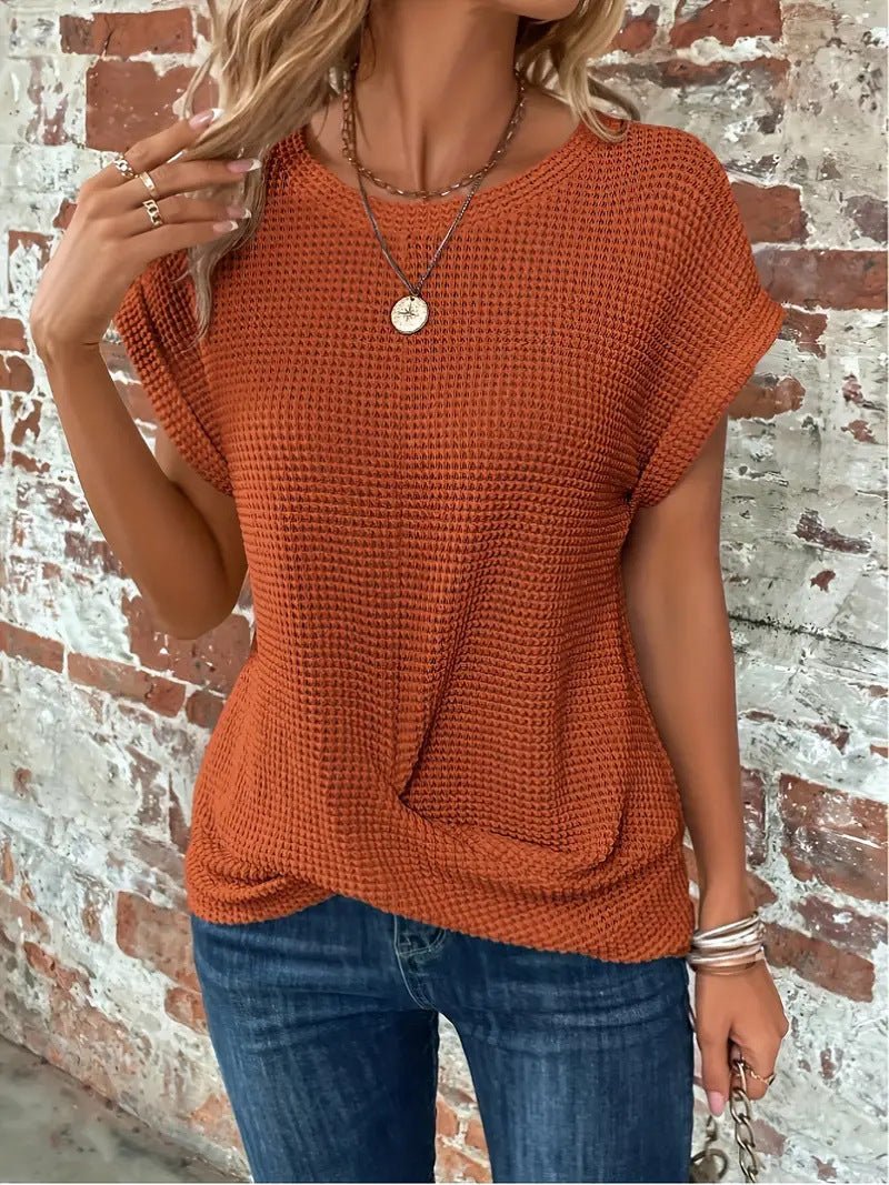 Leonie | Damen Baumwoll-Mix Waffel-Strick Kurzarm Top