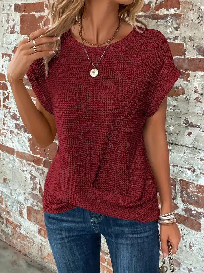 Leonie | Damen Baumwoll-Mix Waffel-Strick Kurzarm Top