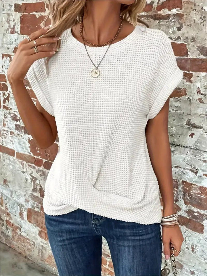 Leonie | Damen Baumwoll-Mix Waffel-Strick Kurzarm Top
