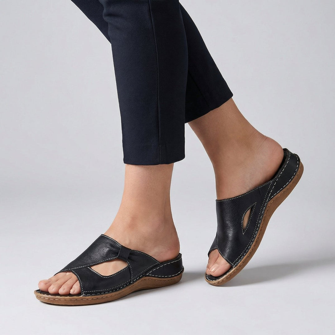 Elisabeth | Damen Bequeme Sandalen Flache Mule-Sandale mit Cut-Out-Detail