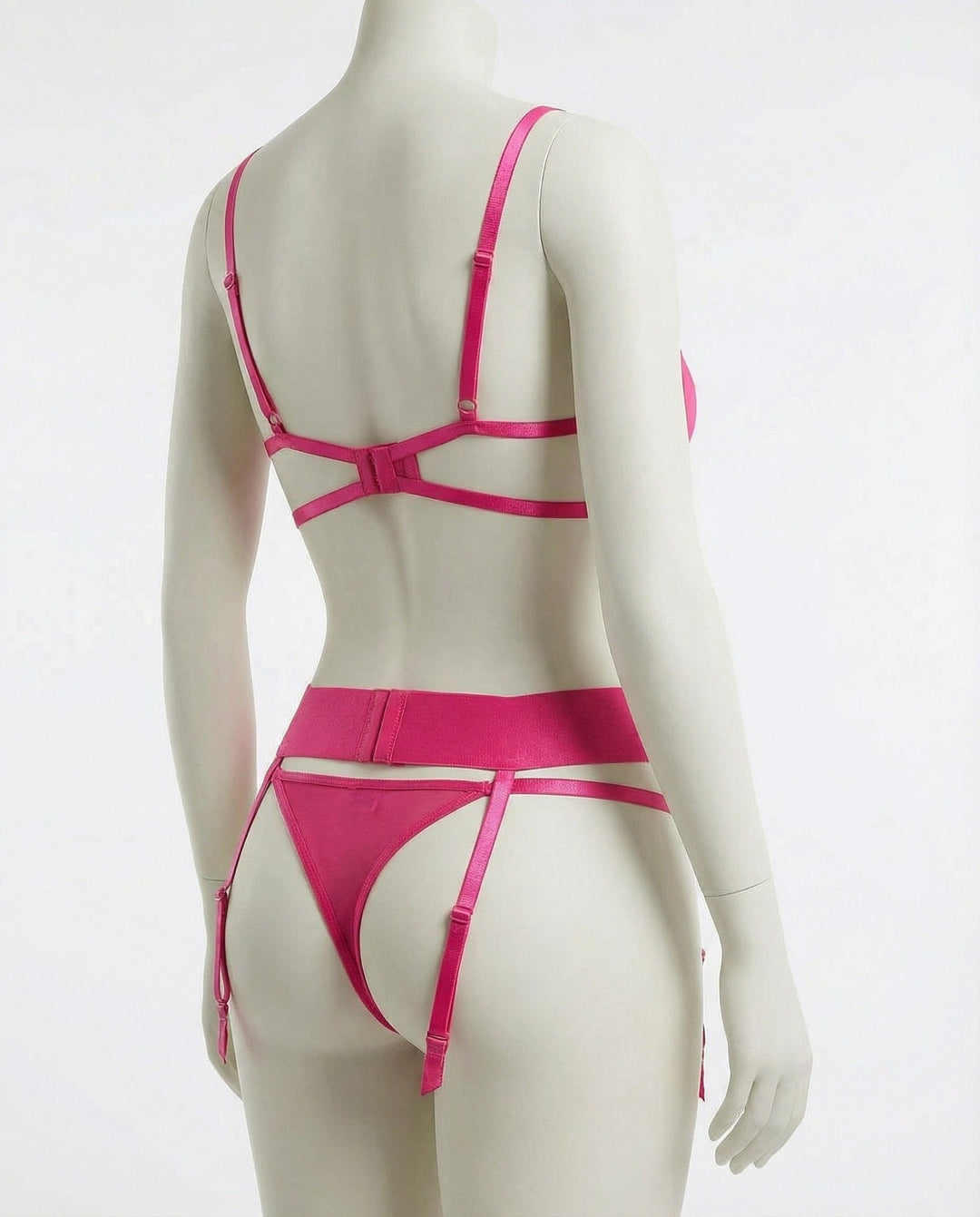 Emilia | Damen Bestickte Mesh Dessous-Set mit Strumpfhalter