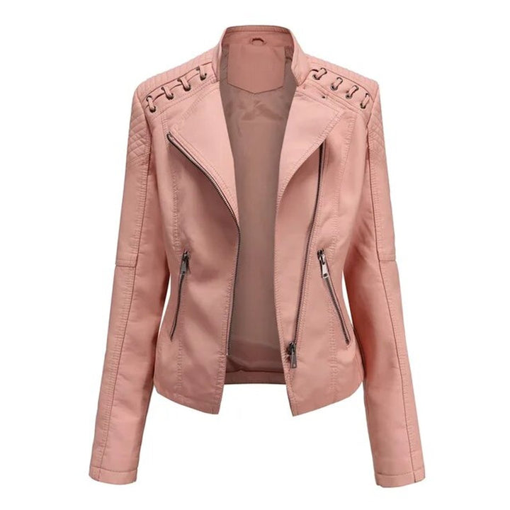 Elisabeth | Damen Bikerjacke Kunstleder Reißverschluss Schulterdetail