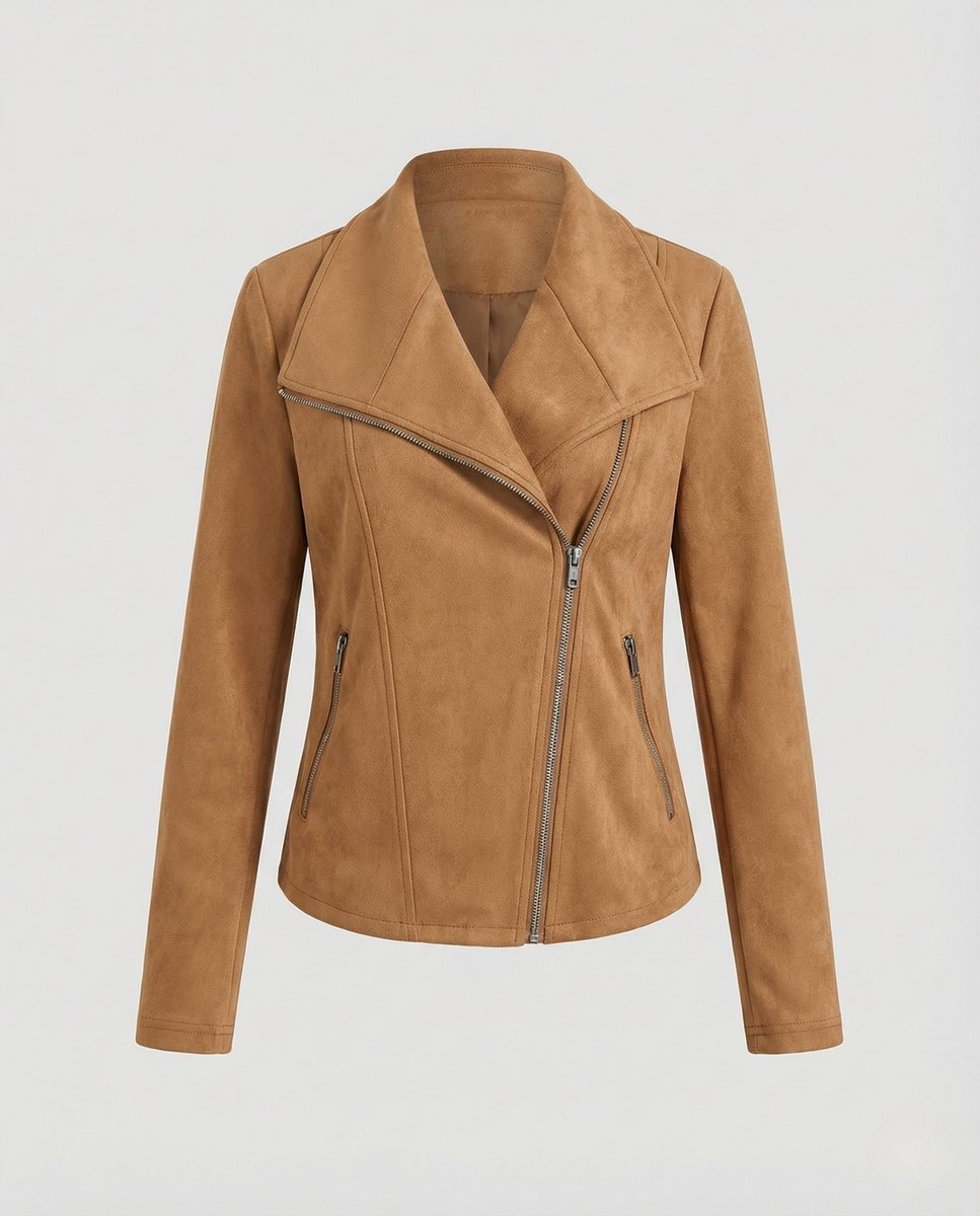 Nora | Damen Bikerjacke Kunstleder Wildlook asymmetrischer Reißverschluss