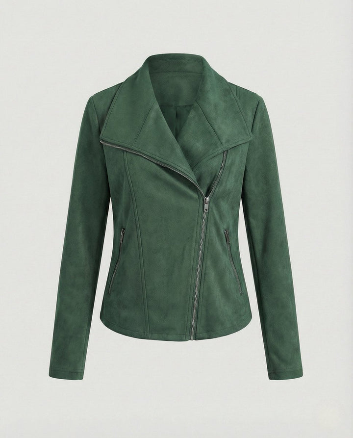 Nora | Damen Bikerjacke Kunstleder Wildlook asymmetrischer Reißverschluss