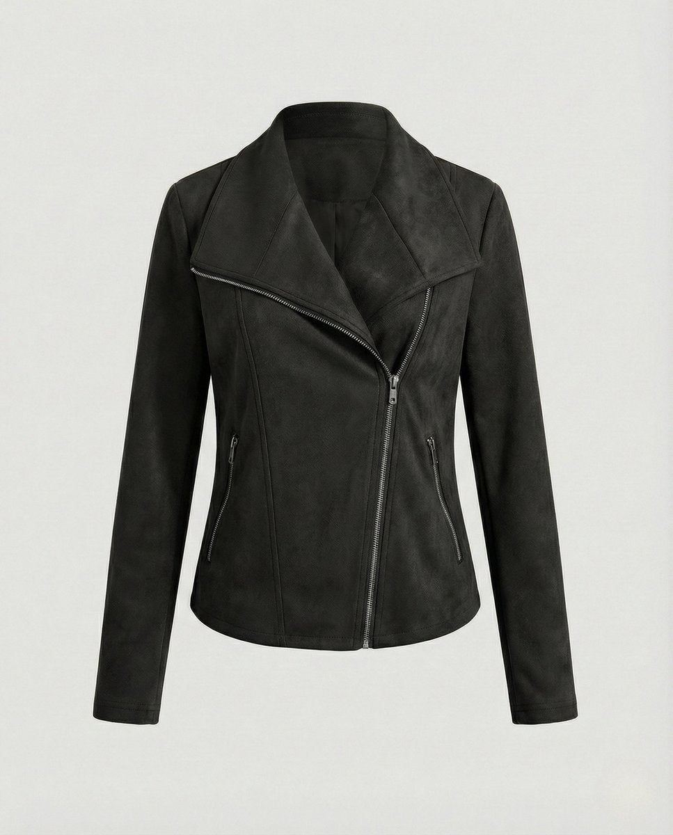Nora | Damen Bikerjacke Kunstleder Wildlook asymmetrischer Reißverschluss