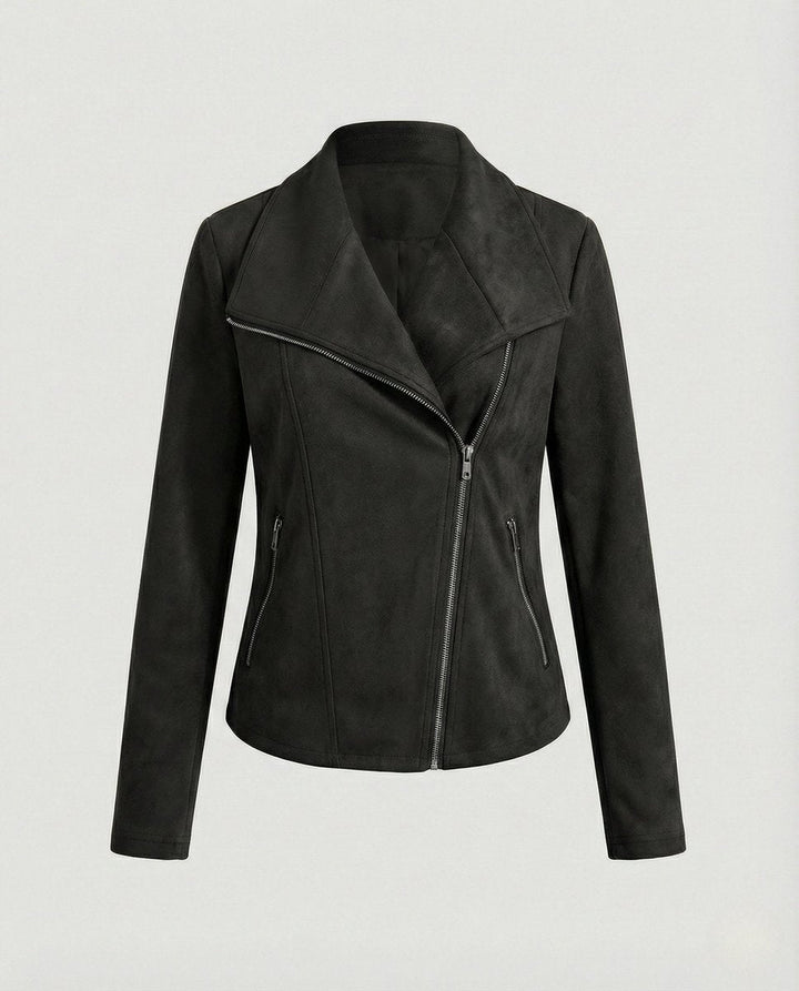 Nora | Damen Bikerjacke Kunstleder Wildlook asymmetrischer Reißverschluss