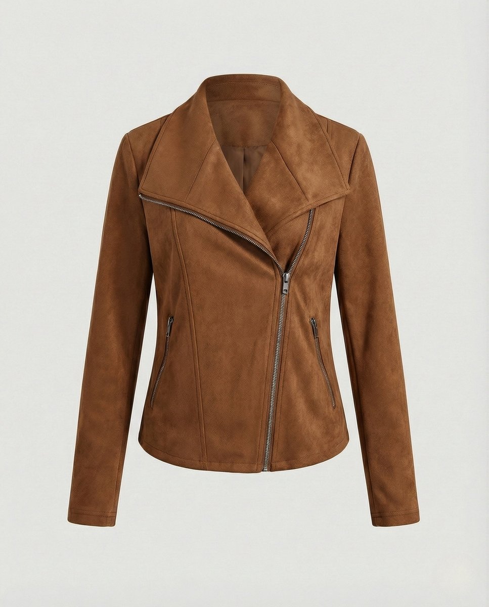 Nora | Damen Bikerjacke Kunstleder Wildlook asymmetrischer Reißverschluss