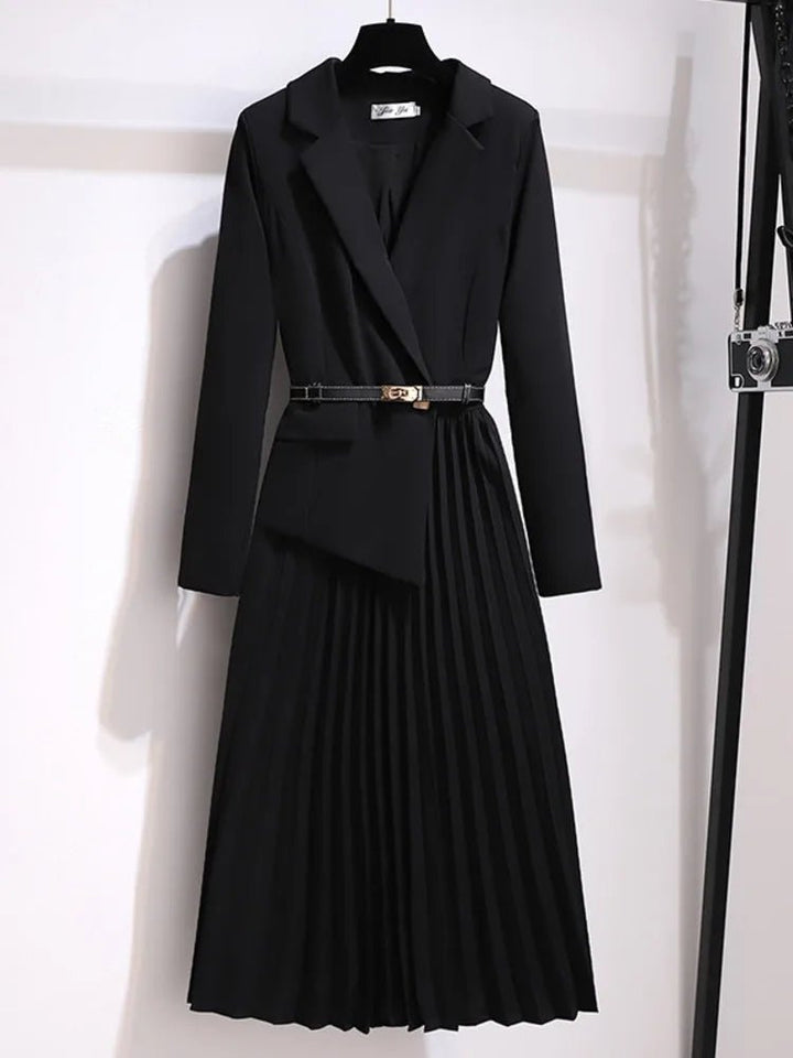 Emilia | Damen Blazer-Style Midi-Kleid mit Plisseerock und Gürtel