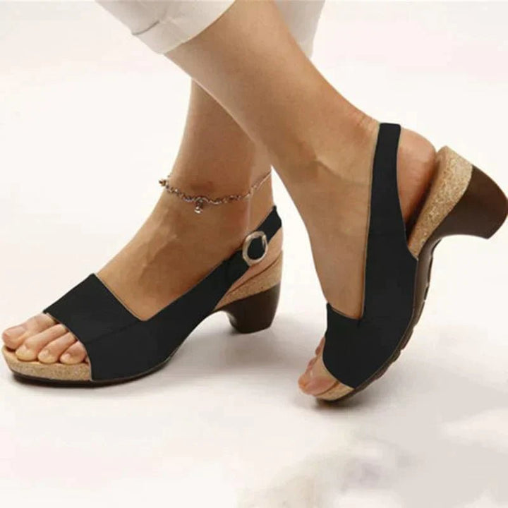 Katharina | Damen Blockabsatz Slingback Sandalen Offene Zehenpartie Schnallenverschluss