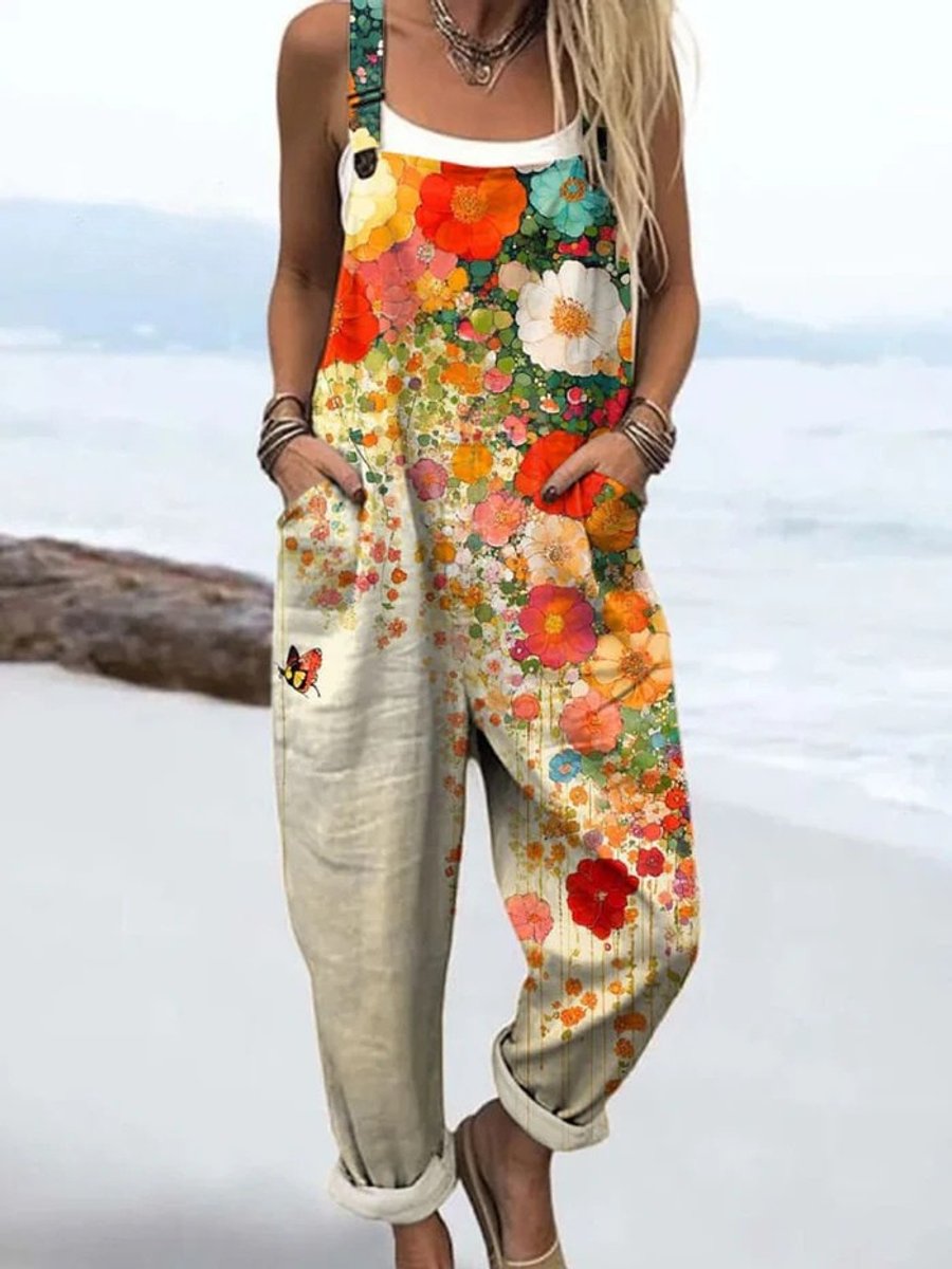 Mia | Damen Blumen-Overall mit weitem Bein ärmelloser Jumpsuit