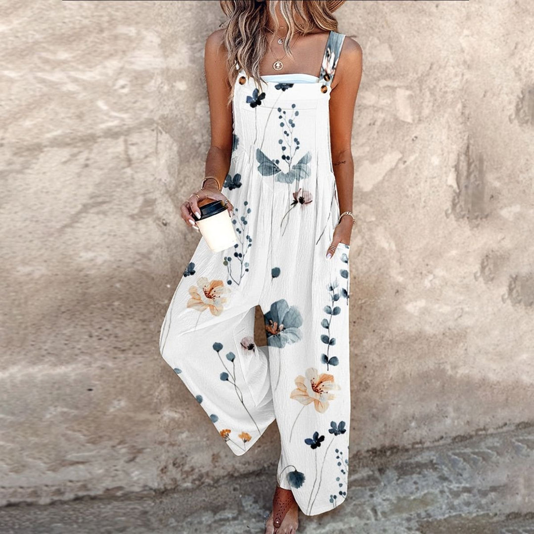 Nora | Damen Blumenprint Latzhose Weites Bein Ärmelloser Overall