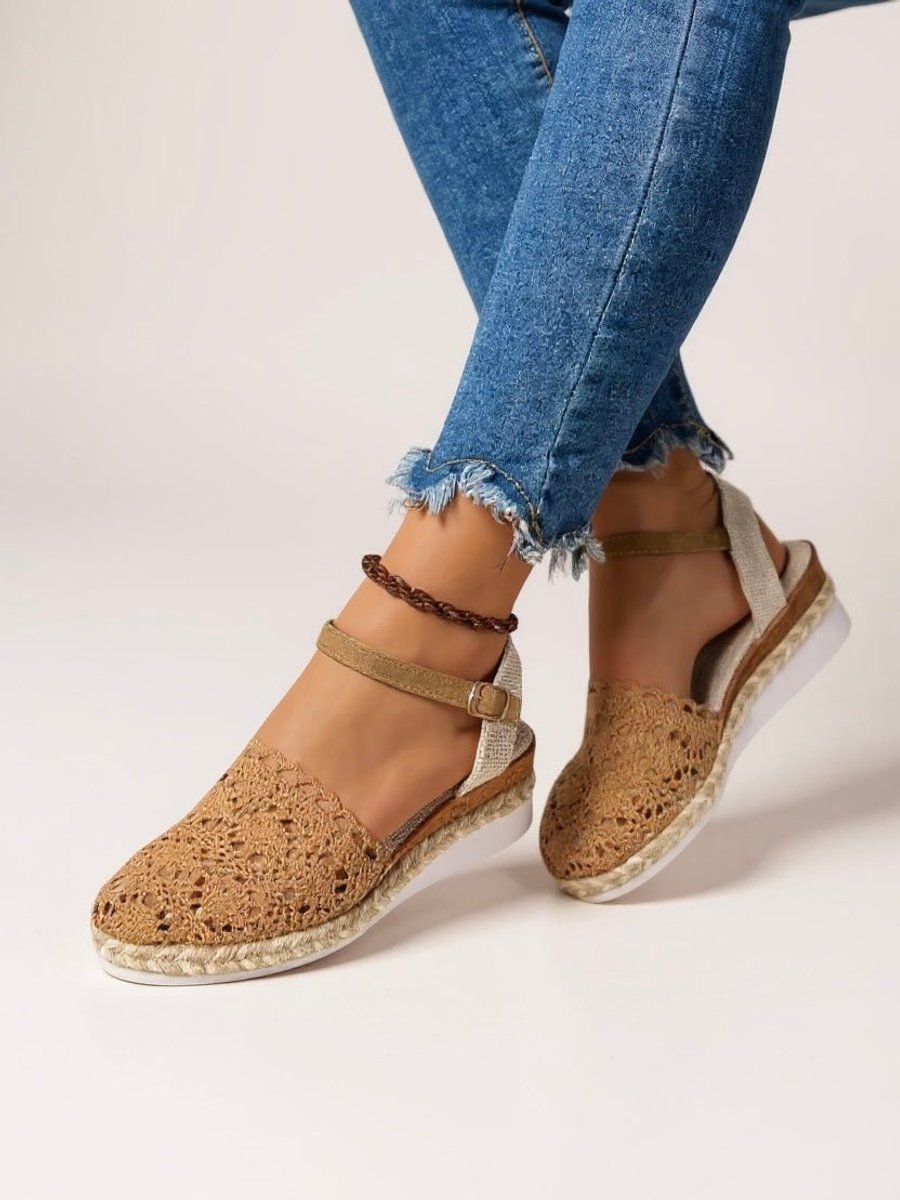 Annika | Damen Boho Häkelwerk Espadrille Comfortable Sandals Knöchelriemen