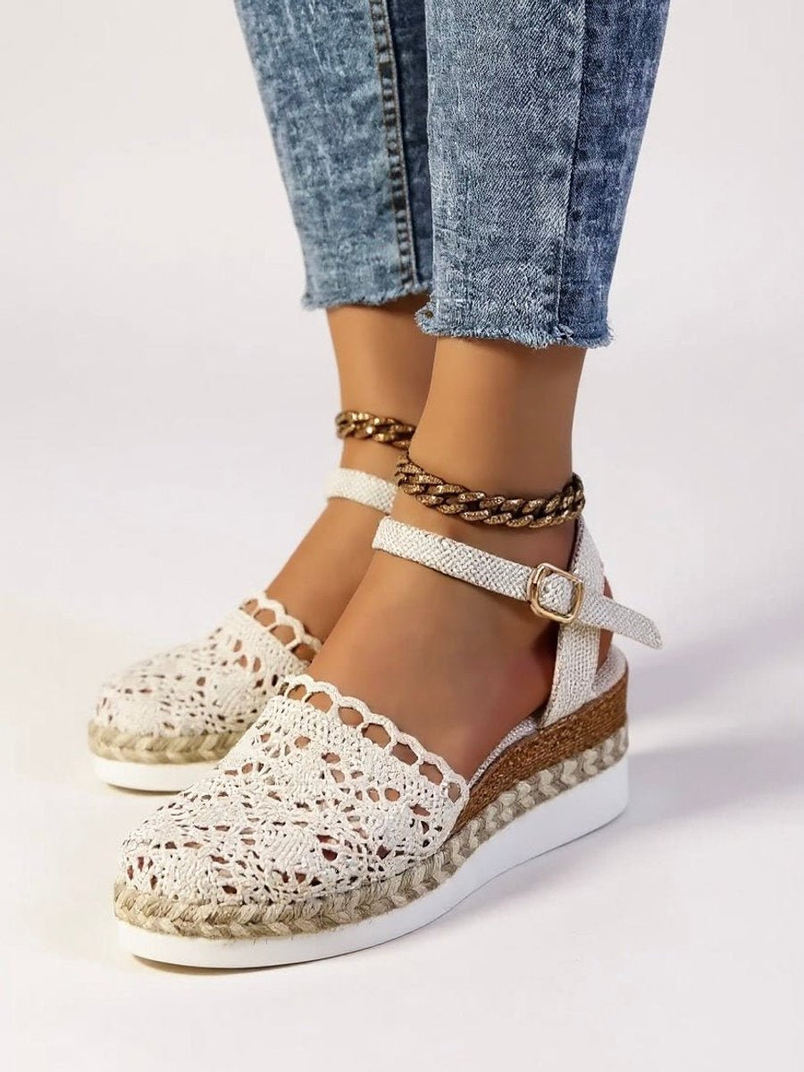 Annika | Damen Boho Häkelwerk Espadrille Comfortable Sandals Knöchelriemen