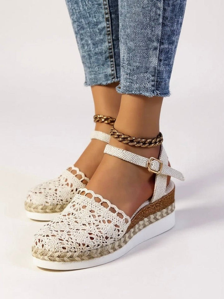 Annika | Damen Boho Häkelwerk Espadrille Comfortable Sandals Knöchelriemen