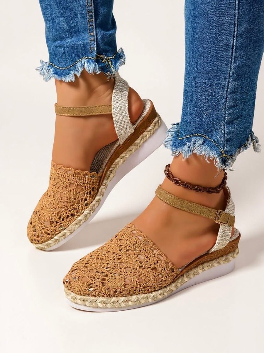 Annika | Damen Boho Häkelwerk Espadrille Comfortable Sandals Knöchelriemen
