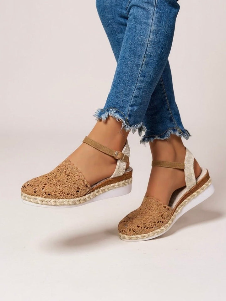 Annika | Damen Boho Häkelwerk Espadrille Comfortable Sandals Knöchelriemen