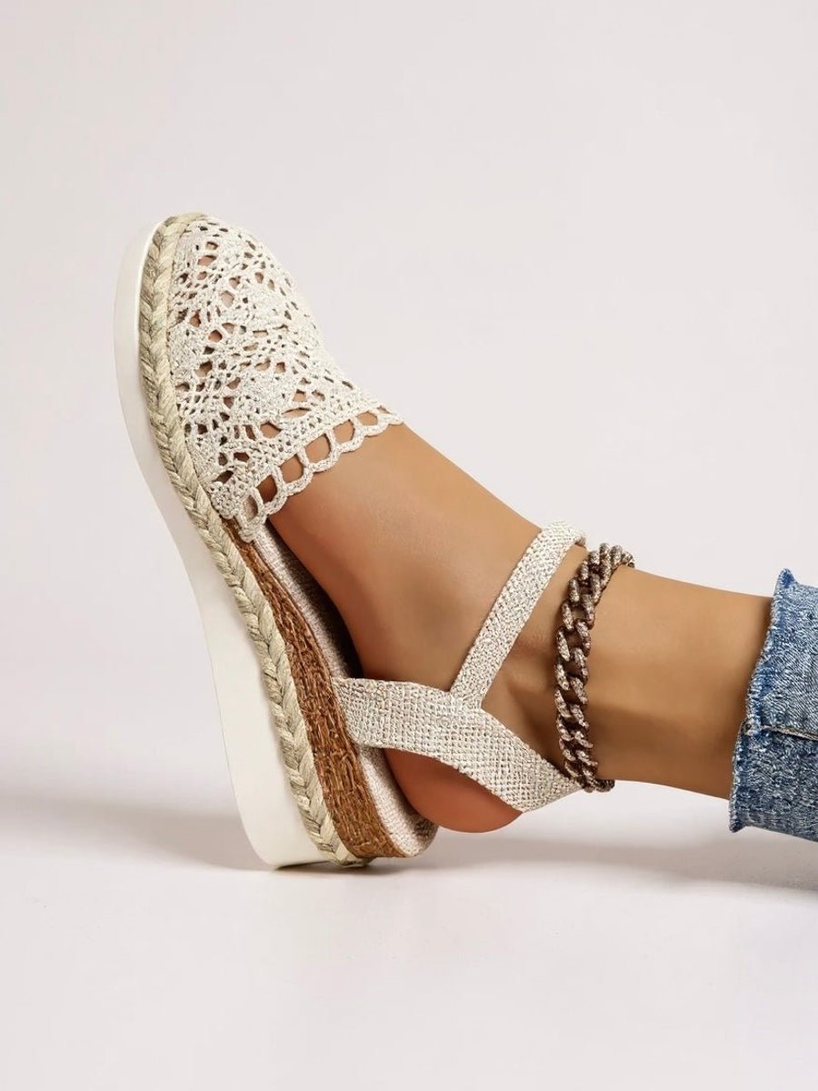 Annika | Damen Boho Häkelwerk Espadrille Comfortable Sandals Knöchelriemen