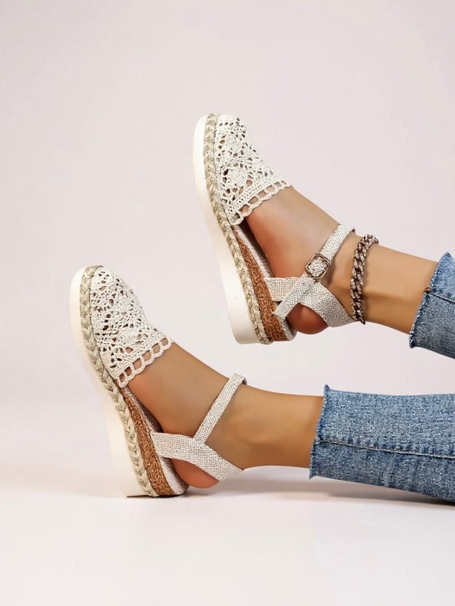 Annika | Damen Boho Häkelwerk Espadrille Comfortable Sandals Knöchelriemen