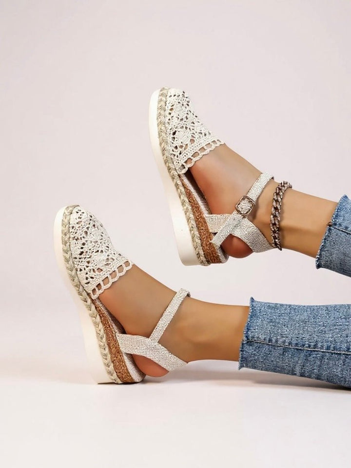 Annika | Damen Boho Häkelwerk Espadrille Comfortable Sandals Knöchelriemen