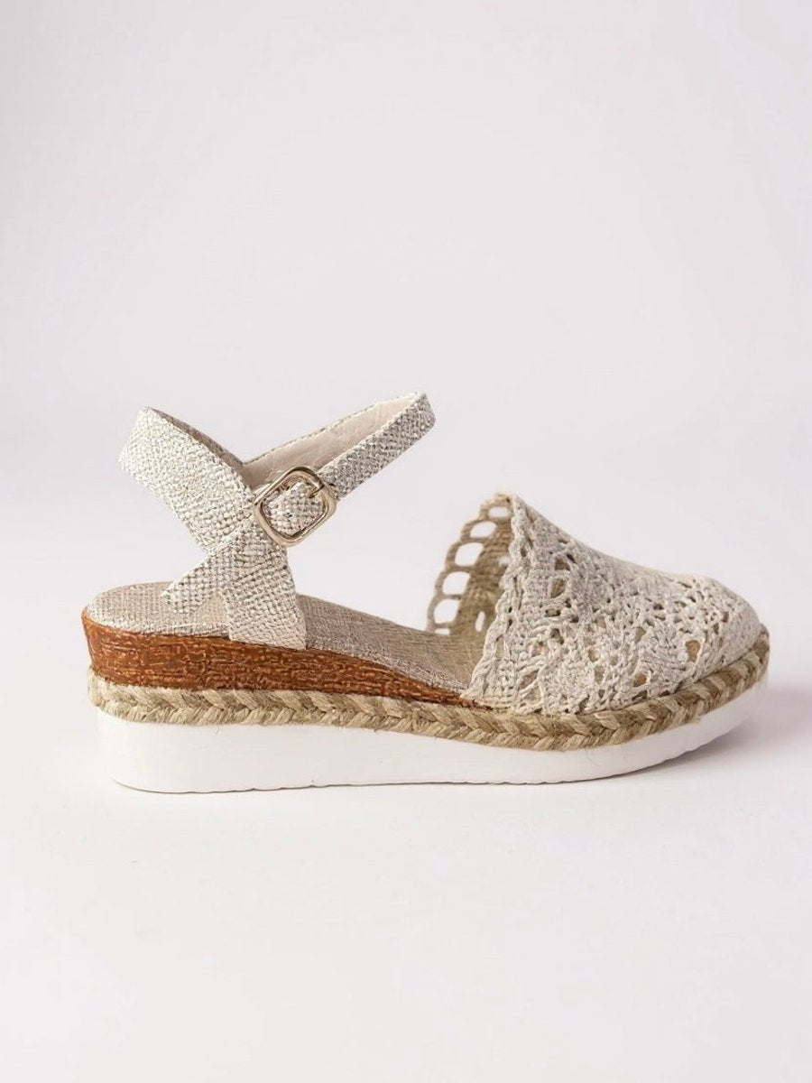 Annika | Damen Boho Häkelwerk Espadrille Comfortable Sandals Knöchelriemen