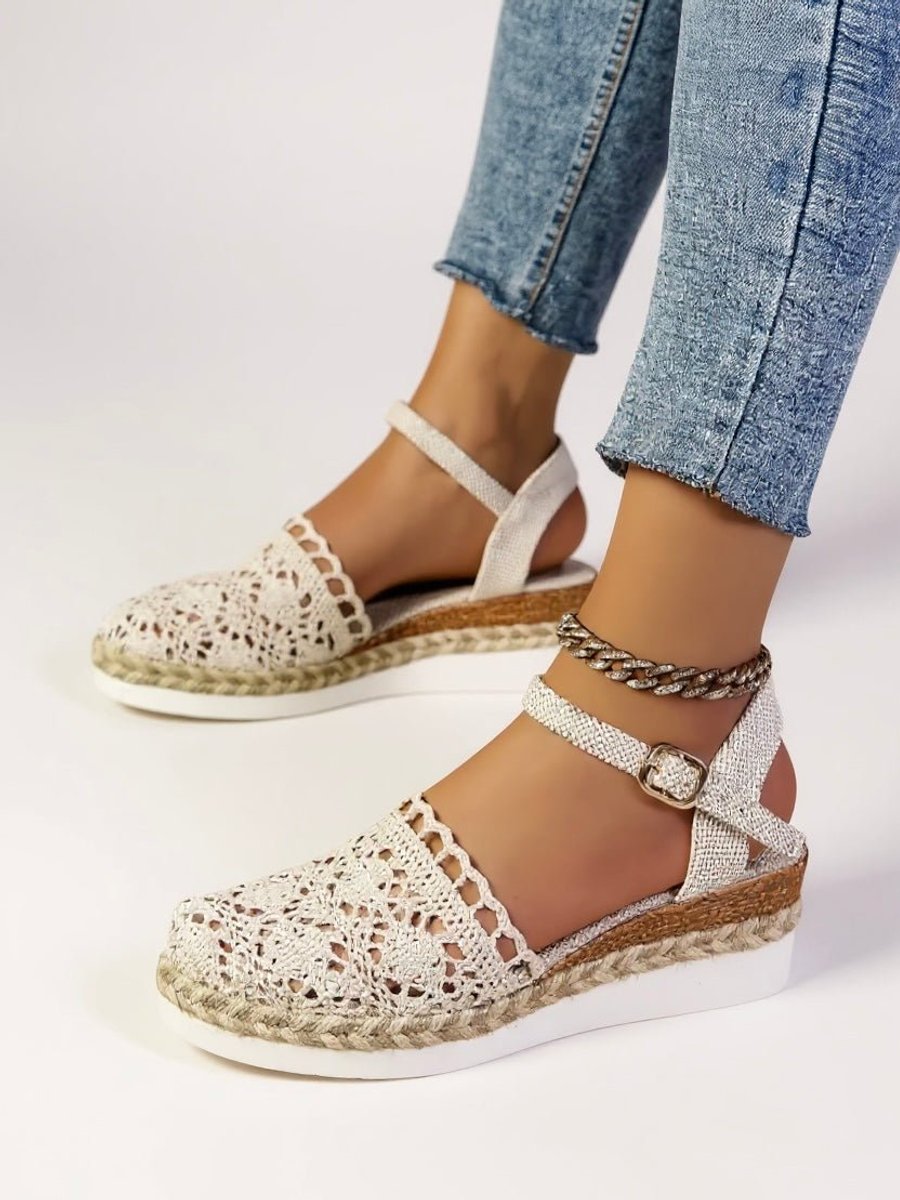 Annika | Damen Boho Häkelwerk Espadrille Comfortable Sandals Knöchelriemen