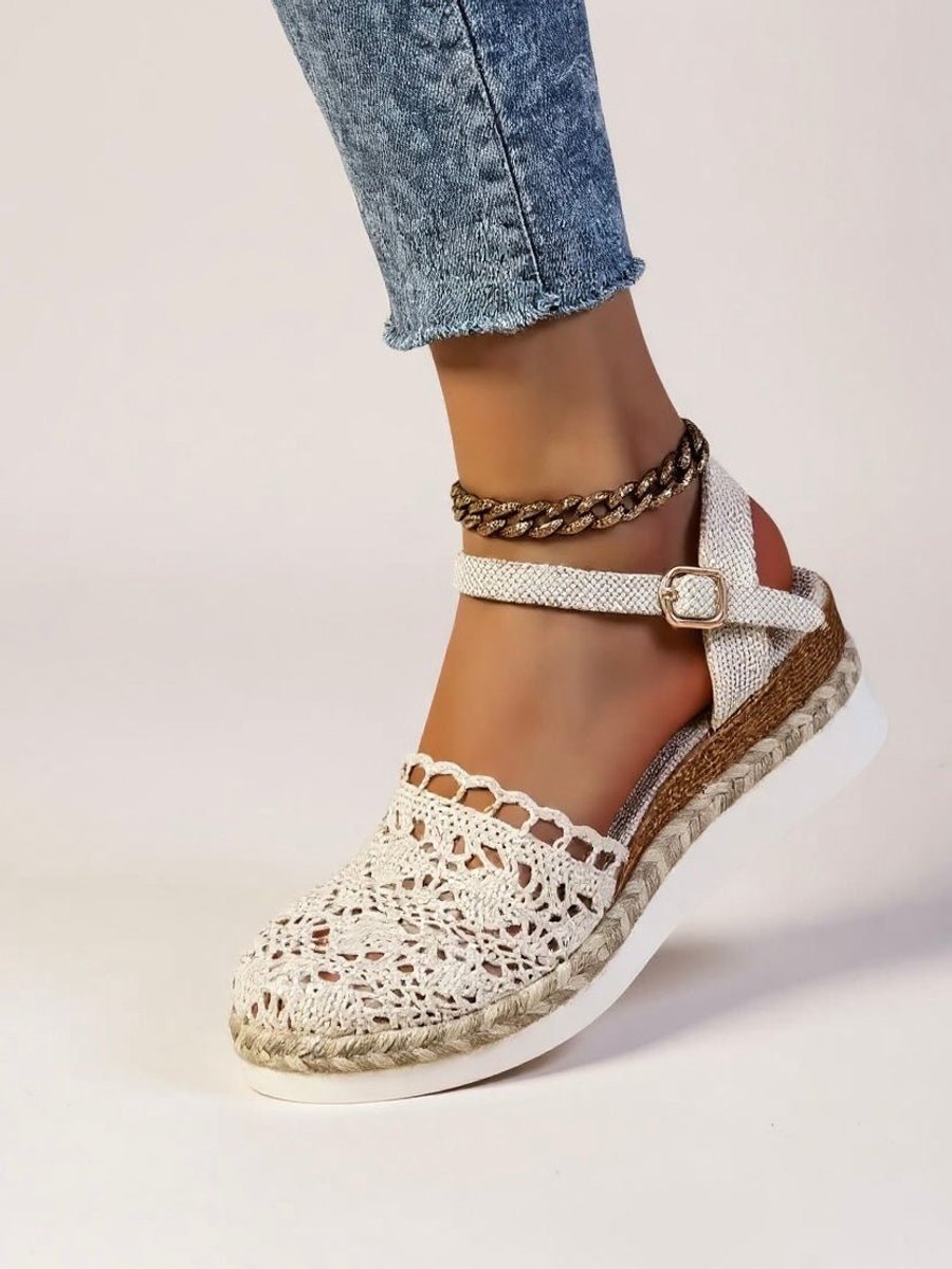 Annika | Damen Boho Häkelwerk Espadrille Comfortable Sandals Knöchelriemen