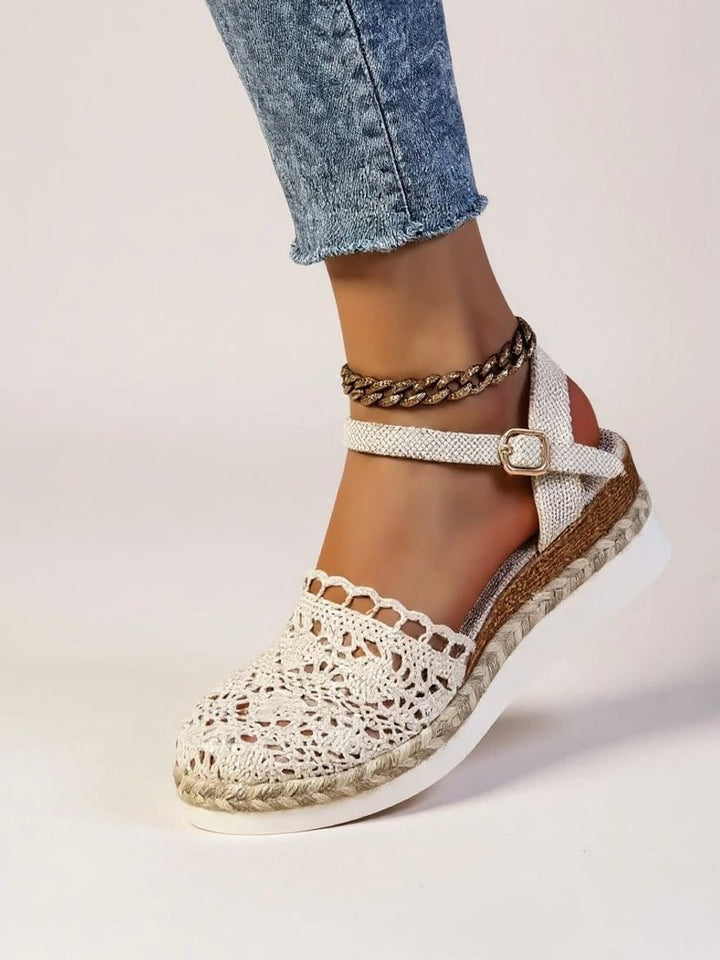 Annika | Damen Boho Häkelwerk Espadrille Comfortable Sandals Knöchelriemen