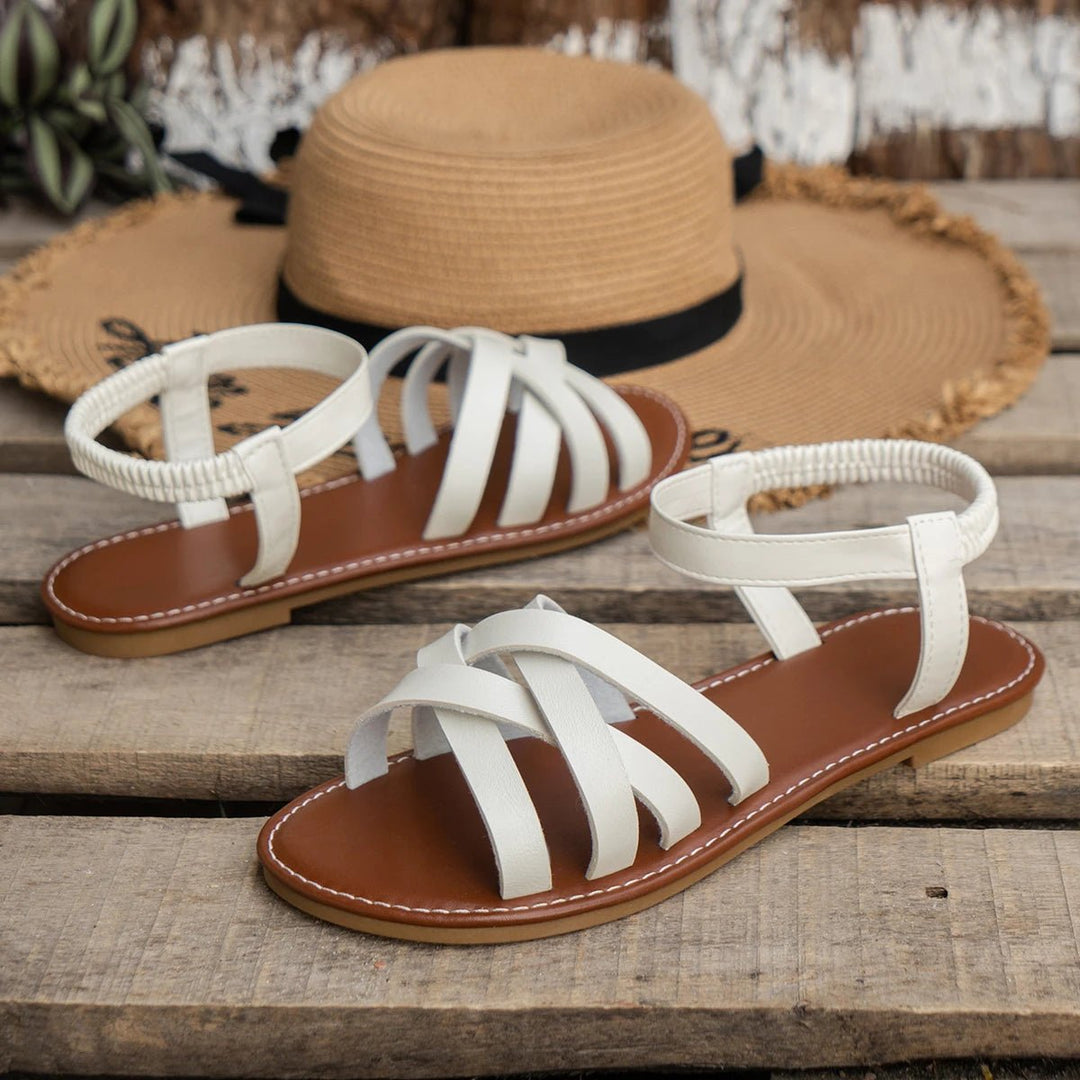 Marlene | Damen Boho Sandalen Flache Gladiator Crossover Riemen