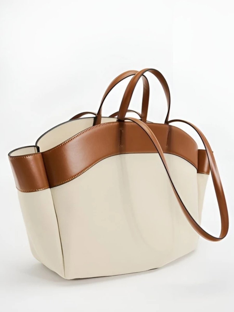 Marie | Damen Canvas Tote Bag große Schultertasche mit Lederdetails
