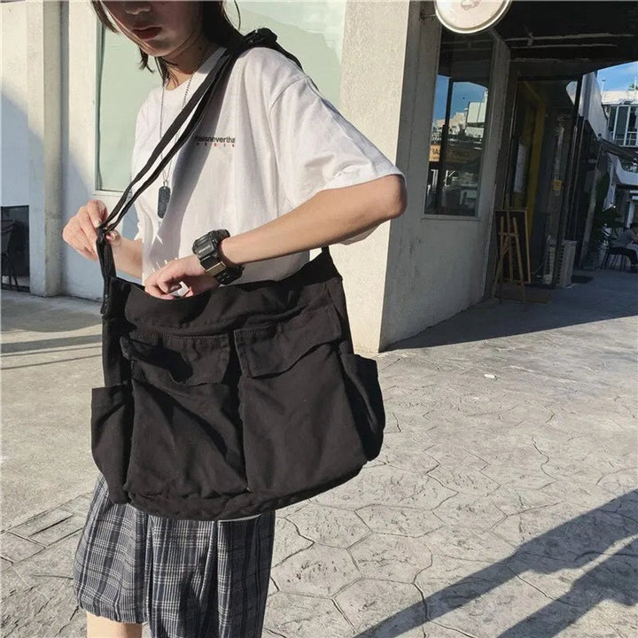Marie | Damen Canvas Tote Bag Vintage Umhängetasche mit Außentaschen