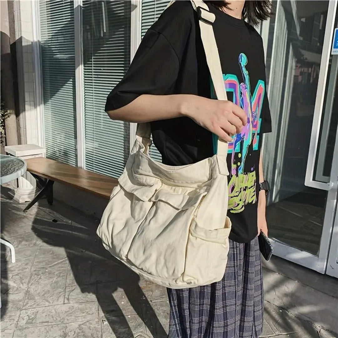 Marie | Damen Canvas Tote Bag Vintage Umhängetasche mit Außentaschen