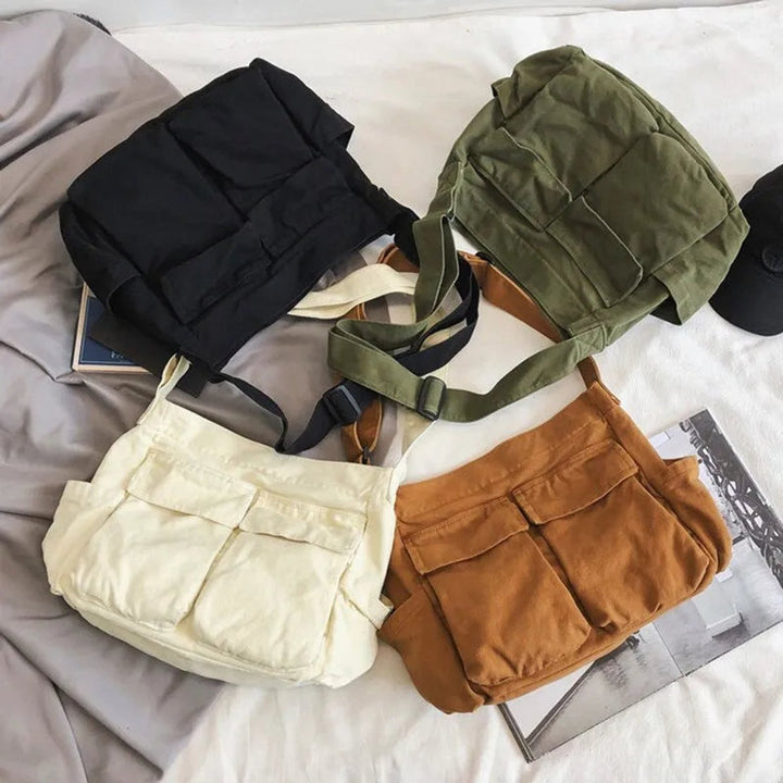 Marie | Damen Canvas Tote Bag Vintage Umhängetasche mit Außentaschen