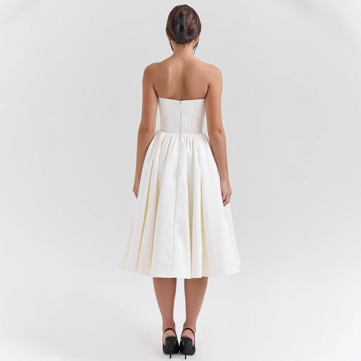 Marlene | Damen Cocktailkleid trägerlos Korsett-Oberteil ausgestellter Satinrock