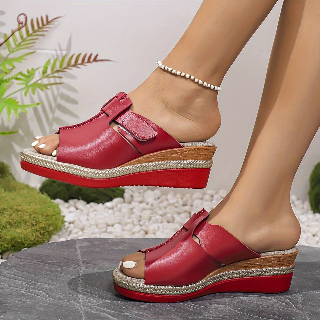 Clara | Damen Comfortable Sandals Keilabsatz Klettverschluss Offene Zehen