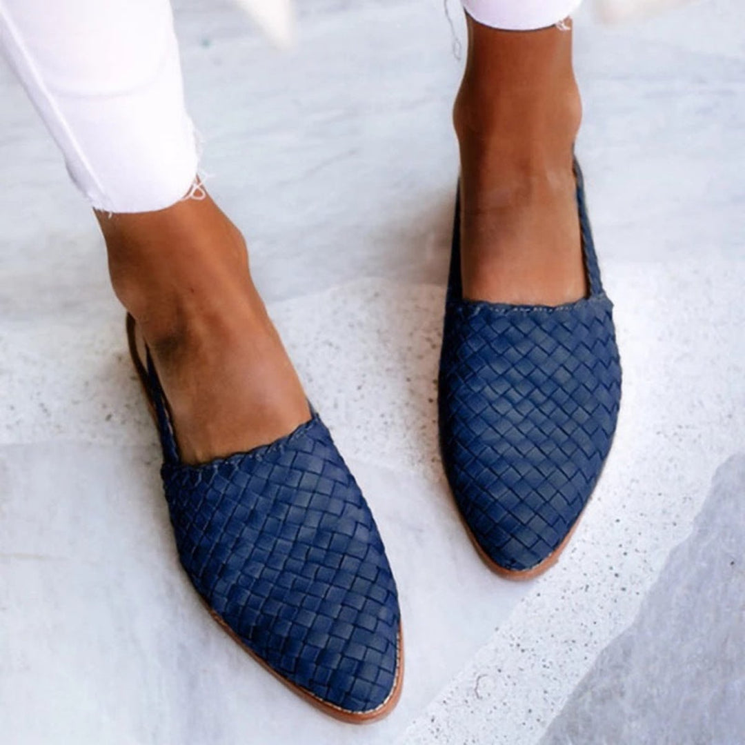 Charlotte | Damen Comfortable Sandals Leder Geflochten Spitzer Slingback Flach