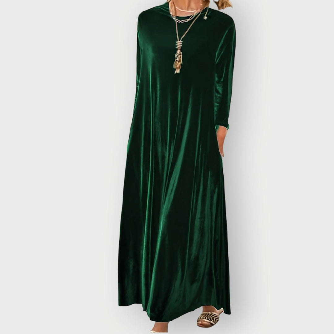 Elisabeth | Damen Elegant Formal Dress Langarm Samt Maxi-Kleid