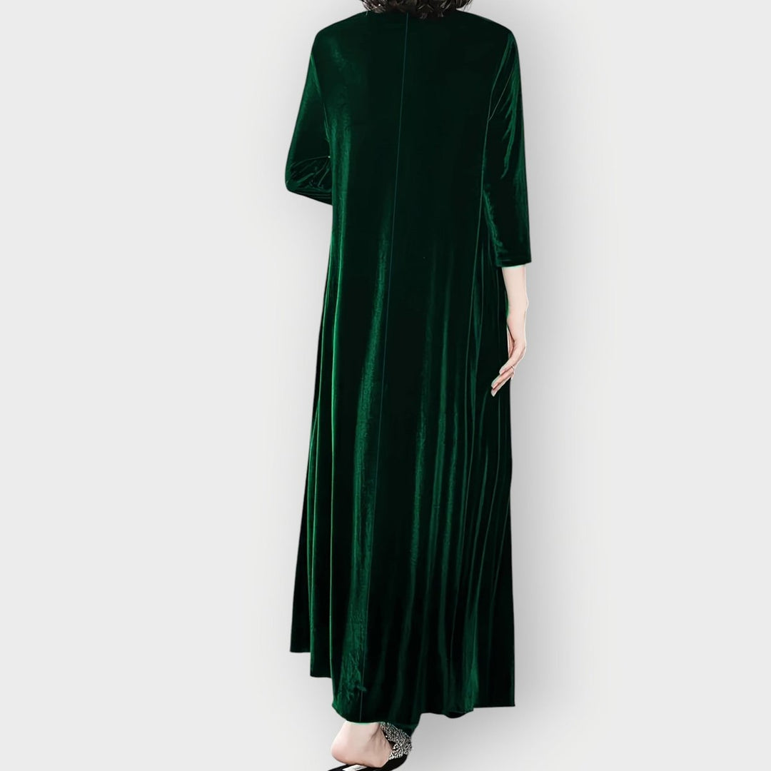 Elisabeth | Damen Elegant Formal Dress Langarm Samt Maxi-Kleid