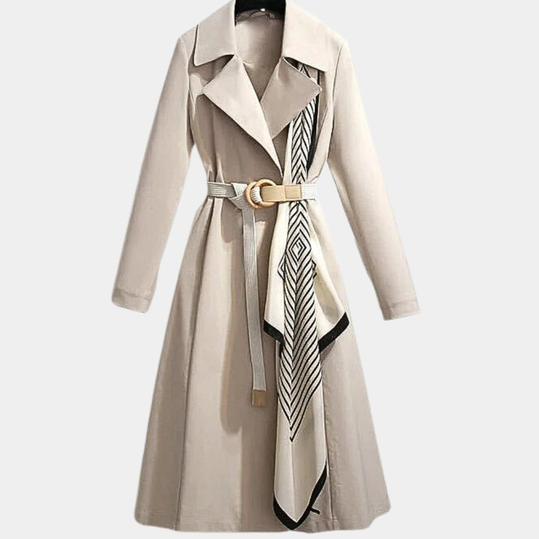 Mia | Damen Eleganter Gürtel-Trench Coat Klassischer Midi-Schnitt