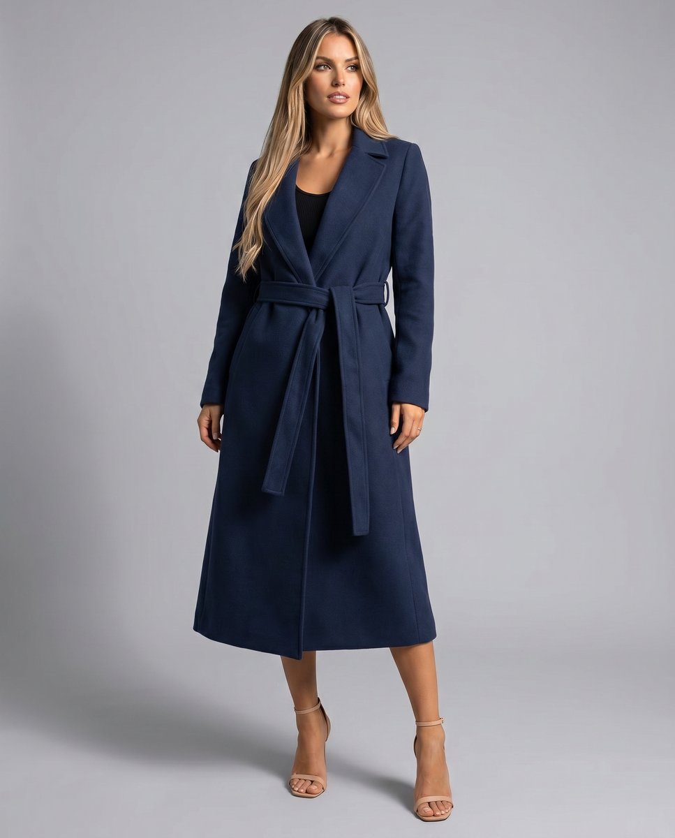 Clara | Damen Eleganter Gürtel-Wollmix Trench Coat Langer Wintermantel
