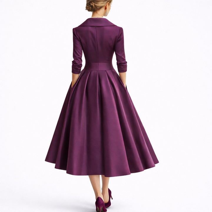 Leonie | Damen Elegantes A-Linien Midi-Kleid für Hochzeitsgäste im Herbst