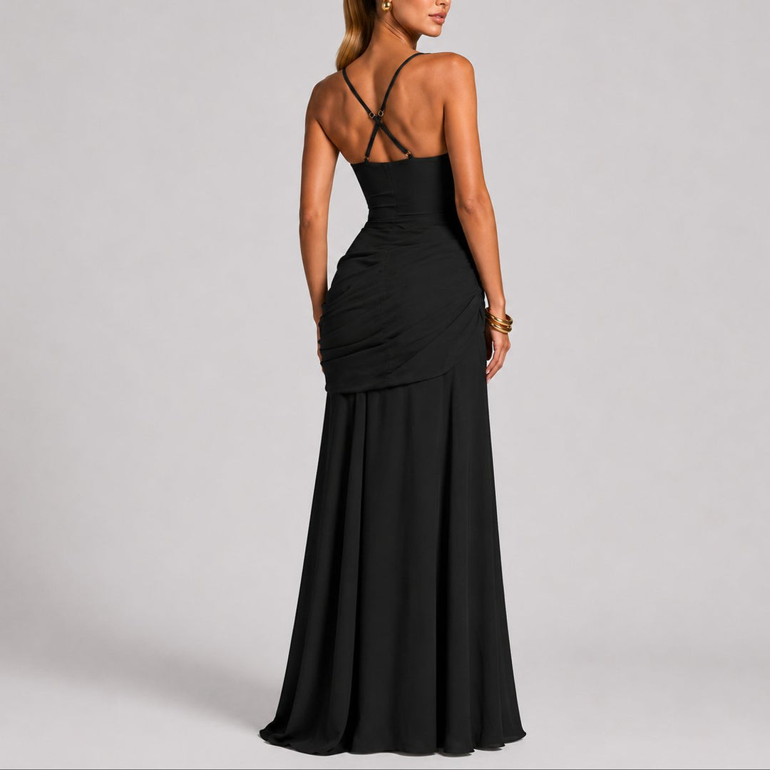 Johanna | Damen Elegantes Gerafftes Maxi Hochzeitskleid Abendkleid Quadratausschnitt