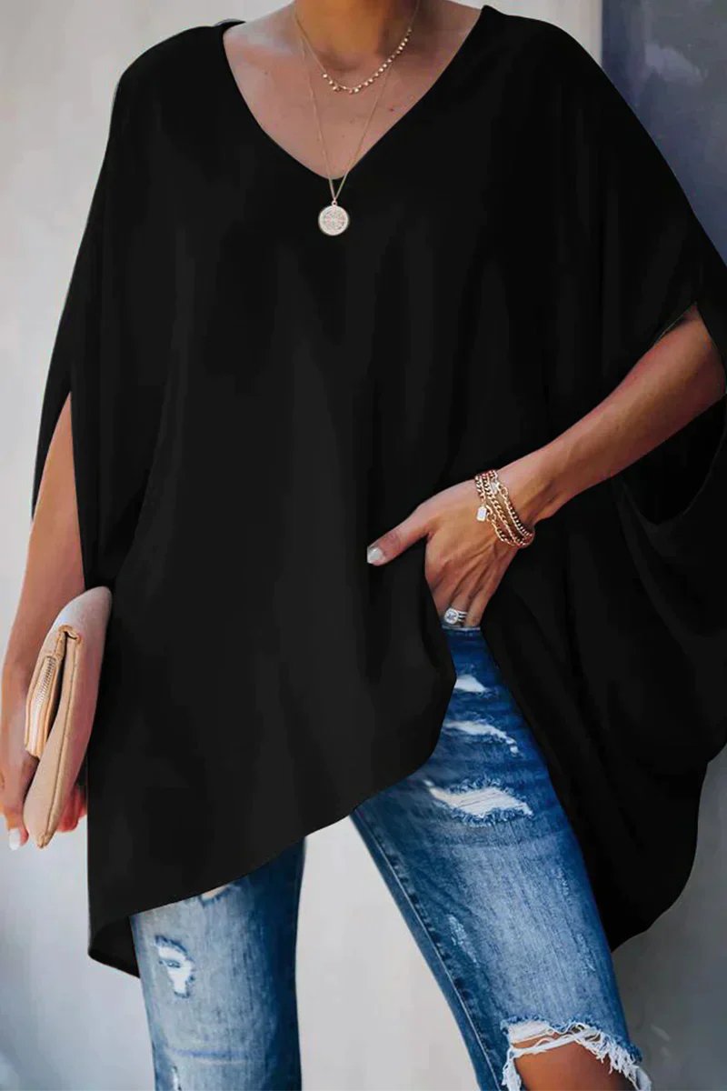 Clara | Damen Fledermausärmel Oversize Tunika mit V-Ausschnitt