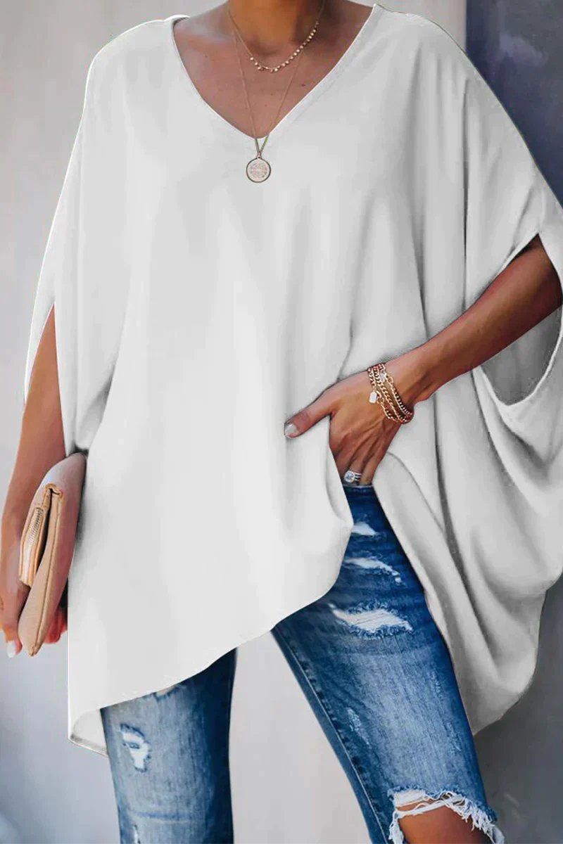 Clara | Damen Fledermausärmel Oversize Tunika mit V-Ausschnitt