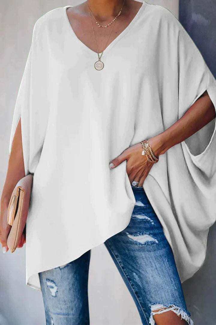 Clara | Damen Fledermausärmel Oversize Tunika mit V-Ausschnitt