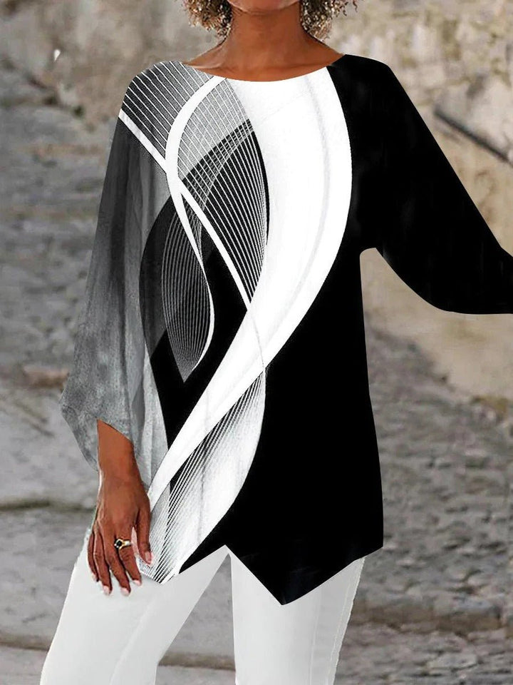 Johanna | Damen Geometrische Langarm-Tunika mit asymmetrischem Saum