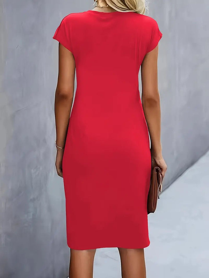 Leonie | Damen Gerafftes Kurzarm-Bodycon-Midikleid