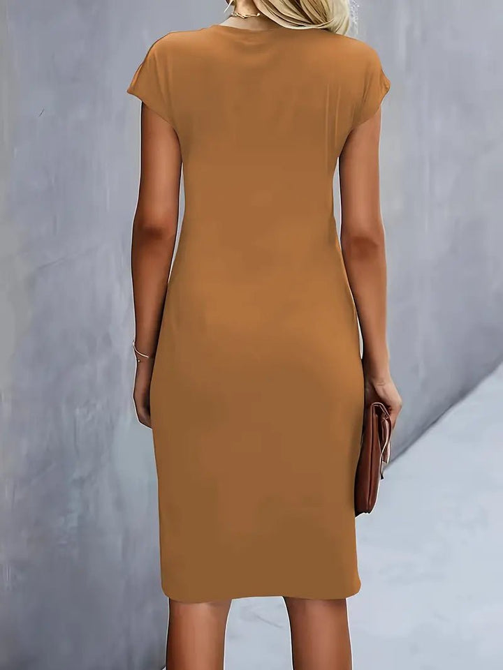 Leonie | Damen Gerafftes Kurzarm-Bodycon-Midikleid