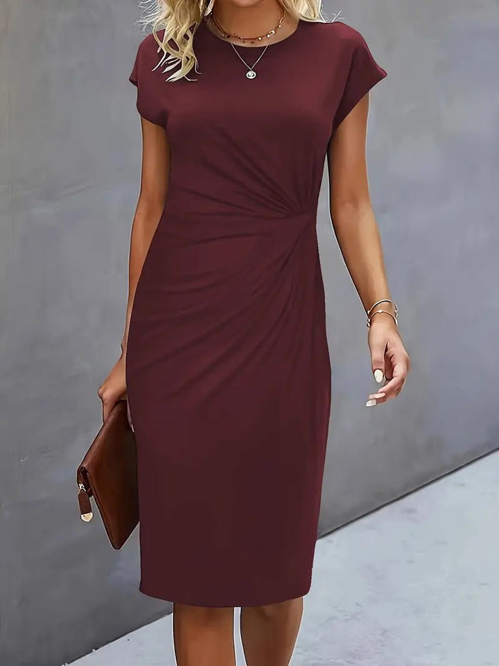Leonie | Damen Gerafftes Kurzarm-Bodycon-Midikleid