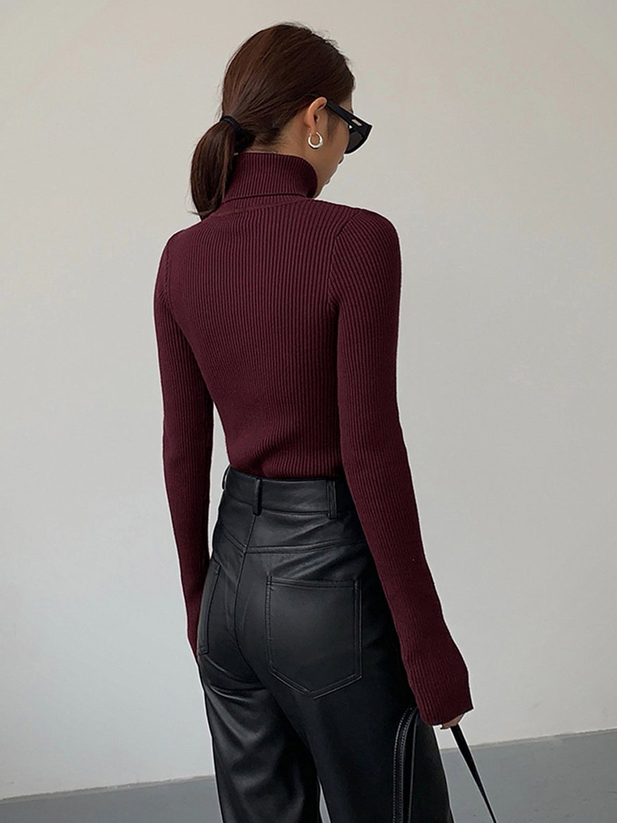 Marie | Damen Gerippter Rollkragen Strick Sweater